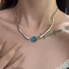 Colar Casual de Design de Nicho para Mulheres Y2K Punk Estilo Mecânico Gargantilha Azul com Contas Corrente de Clavícula Gato