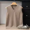 Novo colete de cashmere 100% puro espessado para homens, gola V sem mangas tamanho grande liso, suéter quente de cashmere