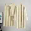 Conjunto de Tricô Estilo Preguiçoso Amazon Transfronteiriço para Mulheres Outono e Inverno Colete Sem Manga Suéter Cardigã Saia Conjunto de Três Peças
