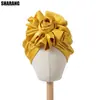 Nuevos Sombreros Bufanda de Moda Europeos y Americanos en Stock, Sombreros Bufanda de Satén Multicolores con Flor Grande y Elástico, Bufanda de Moda de Color Sólido