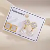 Pendientes de Botón de Trébol de Cuatro Hojas de Lujo Ligero Francés Set de Tres Piezas para Mujer Pendiente Hexagonal con Diamantes Incrustados y Perla Pendientes Elegantes Venta al por Mayor Hierro