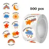 500 Pegatinas/Rollo Dibujos Animados Estímulo Pegatinas en Inglés Estrellas Arcoíris Sol Nubes Etiqueta Autoadhesiva de 1 pulgada Pegatinas de Recompensa