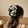 Popular pinza para el pelo de tela esponjosa con encaje de estrellas y lazo de gasa de burbujas, pinza de garra extragrande para recogidos en la parte posterior de la cabeza