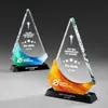 Trofeo de Cristal Hecho a Medida Reunión Anual de la Empresa Premio al Empleado Destacado Producción Grabado Gratuito Medalla de Oro Regalo de Conferencia