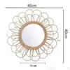 Espelho de Penteadeira para Jardim de Infância Arranjo Criativo Decoração Estação de Autoatendimento Tecelagem Manual Decoração de Espelho de Rattan Prateleira de Armazenamento