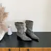 Botas de tacón de bloque populares de punta para mujer en stock, nuevo modelo 2026 con hebilla de cinturón, caña ancha, botas plisadas hasta la pantorrilla, tallas 34-40