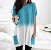 Amazon 2023 Verano para Mujer Tie-dye Color Contraste Cuello Redondo Media Longitud Casual Moda Manga Corta Vestido Media Longitud