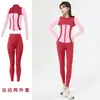 Conjunto de Yoga Transfronterizo para Mujer de Primavera y Otoño, Chaqueta de Manga Larga con Cuello Alto y Bloques de Color, Conjunto de Pilates y Fitness de Cintura Alta para Cadera de Durazno
