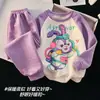 Nuevo Conjunto de Dos Piezas de Algodón Grueso Cálido de Dibujos Animados con Mangas Largas y Pantalones Largos para Niñas, Ropa de Casa para Otoño e Invierno