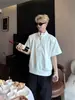 Camisa Polo para Hombre de Manga Corta, Acolchada en los Hombros, con Cuello Alto Metálico de Estrella y Medio Cierre, Estilo Coreano, Corte Holgado y Diseño Moderno
