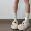 Zapatos Peludos para Otoño e Invierno 2025 para Usar al Aire Libre, Zapatos de Algodón Cálidos Forrados de Felpa, Zapatos Mary Jane Estilo Hada Antideslizantes, Zapatos Tipo Gorro de Suela Suave