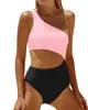 Nuevo Estilo Europeo y Americano Transfronterizo Bloqueo de Color Chica Picante Diseño de un Hombro Ajustado Espalda Descubierta Sexy Traje de Baño Bikini de una Pieza