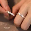 Anillos de pareja de diario de gato y perro de plata pura s999, personalizados y lindos, anillos abiertos ajustables apilables, joyería de plata maciza