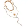 Collar de Flor Pequeña Dulce Color Dopamina Rosa Flor de Cerezo Esponjoso para Mujeres Cadena de Clavícula en Capas Accesorios