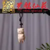 Ciprés Rojo Madera de Haya Tallado Juguetón Gatito Pequeño Colgante Llavero Yi Ming Xian Yuan Estilo Pareja Colgante para Bolso
