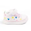 Tênis Infantil Casual de Injeção Versátil com Velcro, Estampa de Coração de Desenho Animado para Primavera e Outono, Sapatinhos de Couro para Meninos e Meninas