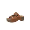 Sandálias Femininas Abertas no Dedo Estilo Birkenstock com Salto Grosso 2026 Verão Novo Sandálias de Praia com Fivela Dupla Sandálias de Encaixar para Beira-Mar