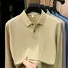 Camisa polo de manga larga de algodón piqué hexagonal puro para hombre, nuevo estilo otoño 2026, cuello camisero, color liso, camiseta casual y transpirable para hombre