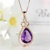 Versión coreana de colgante de amatista natural de 7 quilates chapado en oro de 18 quilates, colgante de diamante en forma de corazón, colgante de gema viva con trémolo