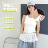 Nuevo Estilo Escote de Hilo Color Negro y Blanco Bloque de Color Camiseta sin Mangas Simple de Lyocell para Mujer con Copas, Adecuada para Usar como Prenda Exterior