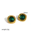 Aretes de Acero Inoxidable Incrustados con Pedrería Estilo Retro Francés Flor de Pueblo Diseño de Nicho Circonio Cuadrado Oro de 18K Acero de Titanio Aretes de Botón Accesorios para Orejas