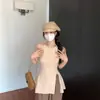 Top de Malha com Fenda, Seda Gelada, Gola Alta, Camisole Pequeno, Roupa de Verão Feminina, Cobertura para o Peito, Sem Mangas, Comprimento Médio