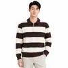 Suéter de malha canelada com listras estilo europeu e americano relaxado estilo old money gola polo suéter de gola masculina outono e inverno top masculino