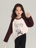 Pudding Haru Roupas Infantis Camiseta 2025 Primavera Nova Camiseta Raglan para Meninas Tendência Versátil Tops Estampados Infantis