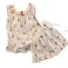 Estilo Nuevo de Verano Algodón Nube Tirantes para Niña con Almohadilla en el Pecho Lazo Casual Dulce Conjunto de Ropa para el Hogar para Mujer