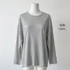 Camiseta de manga larga para mujer de seda de morera Tencel, estilo suelto y relajado otoño/invierno, prenda básica de cuello redondo, top adelgazante y versátil