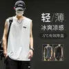 Chaleco sin mangas de seda de hielo de secado rápido para hombre, estilo verano, corte holgado, marca de moda, malla, talla grande, deportes y fitness, camiseta de color liso