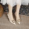 Salto Alto Versátil Confortável Não Abrasivo com Strass para Mulheres 2025 Outono Novo Estilo Francês Elegante Salto Agulha Sapatos para Madrinhas