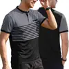 Camisa Polo de Manga Corta con Cuello Redondo y Estampado de Rayas Color-Block para Hombre de Verano Ropa Masculina Casual de Negocios Europea y Americana Amazon Transfronterizo