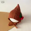 Gorro de Protección para Orejas de Bebé Otoño e Invierno Tejido Lindo Bola Gorro Rojo Pequeño Puntiagudo Cortavientos Cálido Lana Gorro de Duende para Bebé
