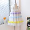 Vestido Princesa Novo Estilo Verão 2026 para Meninas, Vestido de Tule com Mangas Curtas Bufantes para Menininhas, Vestido de Suspensório para Bebês