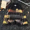 Suéter de Punto Retro Chic Americano con Bloques de Color y Cuello para Hombres y Mujeres, Corte Holgado, Suéter Pulóver Casual para Otoño