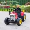 Um trator elétrico de brinquedo para crianças com reboque, um veículo de 6 rodas movido por baterias infantis, que pode ser controlado remotamente e dirigido pela própria criança. É equipado com assentos espaçosos e vem com música de educação infantil, adequado para crianças de 3 a 6 anos dirigirem. As calotas das rodas e as cores da cerca são enviadas aleatoriamente.