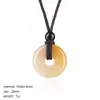 Colar com Pingente de Ágata Cristalina da Paz 20mm, Novo Estilo Chinês Pedra Natural Esculpida Ágata Redonda Pingente da Paz Vintage