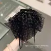 Presilha para Rabo de Cavalo com Laço de Bolinhas Pretas Francesa Pingente de Cristal Fita Meio Preso Parte de Trás da Cabeça Presilha de Garra Acessório de Cabelo Presilha de Garra