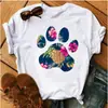 Blusas Femininas Transfronteiriças Patas de Animal Coração Dropshipping Letras Moda Retrô Camiseta Feminina Manga Curta