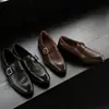 Sapatos Pequenos de Couro de Vaca de Primeira Camada para Mulheres, Sapatos de Couro Estilo Britânico, Novo Estilo Primavera, Bico Redondo de Couro Genuíno, Salto Baixo, Fivela de Cinto, Sapatilhas de Boca Profunda para Mulheres