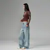 Jeans azul de corte curvo, estilo americano moderno, de alta qualidade, perna larga, corte solto, versátil, estilo de rua, com lavagem pesada, unissex
