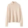 Nueva camiseta básica de cachemira para otoño e invierno para mujer, color liso, simple y adecuada para ir al trabajo, suéter de punto de lana suave y cálido