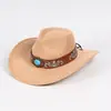 Sombrero de Vaquero Occidental con Patrón Bordado Sombrero Jazz de Ante Sintético Otoño e Invierno Sombrero de Vaquero Occidental Retro Americano Protección Solar