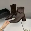Botas Elásticas Ajustadas para Mujer con Tacón Grueso Punta Fina Botas Martin para Mujer 2024 Nuevas Botas de Cuero Suave Estilo Francés Adelgazantes Botas Altas hasta la Rodilla