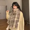 Cachecol de Cashmere Espesso Xadrez Bigodes Curtos Feminino Outono e Inverno Estilo Japonês Fofo ins Estilo Coreano Versátil Fashionável para Estudantes