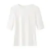 2340-Camiseta da Moda com Gola Redonda e Manga Média Estilo Europeu e Americano para Mulheres Nova Coleção Primavera e Verão 2026 Camiseta Básica Sexy Emagrecedora