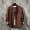 Temporada de primavera y otoño, cuello alto, talla grande, camisa de manga larga estilo chino para hombre, con bordado de grulla, prenda exterior casual, corte holgado y estilo versátil