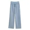 Calça Casual Americana Respirável Outono e Inverno Moda Feminina Versátil Cintura Elástica Cordão Único Perna Reta Comprimento Total Calça de Moletom Esportiva