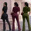 C7651 Transfronterizo AliExpress Amazon Moda Europea y Americana para Mujer Elegante Fruncido Texturizado Color Sólido Mono de Pierna Ancha